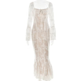 Plataz New Horn Sleeve Sexy Lace Bosom Dress Stylish Babes Show Backpacking Dress HZ0628