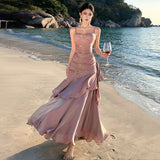 Plataz Summer New Lotus Leaf Side Hanging Dress Birthday Party Dress Dress Holiday Beach Dress