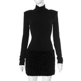 Plataz Women's Autumn And Winter New High-Necked Long-Sleeved Elegant Hairy Short Dress DJPT