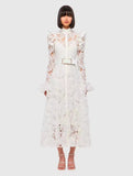 Plataz French Retro Elegant Style Embroidery Dress Collared Cardigan High-Waist A-Shaped Dress