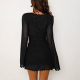 Plataz Women's New Knitted Tying Dress With Long Sleeves And Hip Mini Skirt HZ0628