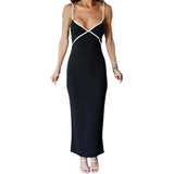Plataz Summer New Women's Sexy Bare Back Black And White Lines Bump Color Chest Sling Dress