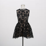 Plataz Dew Flower Mist Sleeveless Skirt Floral Lace Dress 2025 New Female Summer Collar Crooge Ponpong Skirt Dress Dress