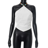 Plataz Women's Summer New Sexy Tie With Solid Colorless Hanging Neck-Luff-Cuffed Backwear DJPT