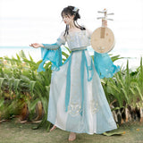 Plataz Design Blue Water Han Suit Women Dunhuang Western Wind Coat Slings Half Skirt Set 9061