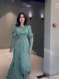 Plataz 2024 Court Style Bubble Collar Wood Ear To Collect Waist Solid Color Long Sleeve Dress