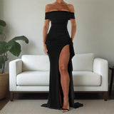 Plataz Summer New Shoulder-Opened Women's Temperament Evening Dress Dress HZ0628