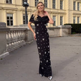 Plataz Autumn Elegant Fashion Butterfly Bow Hot Diamond Bandage Evening Dress Women's One-Word Shoulder Dress