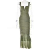 Plataz Spring And Summer Slings Splicing Dress Stylish Sexy Tatry Folded Fishtail FD9738 HZ0628