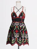 Plataz Women's Dress 2025 Still High-End Embroidery Print Sexy Slings Hollow Summer Bottoming Dress