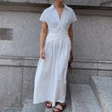 Plataz Women's Summer Collar Temperament Shirt Skirt High Waist Repair Fashion Commuting Long Skirt
