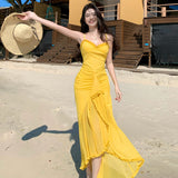 Plataz Slings Slims And Irregular Open Fork Long Skirt Beach Holiday Birthday Dinner Small Dress