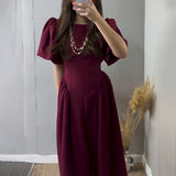 Plataz Women's 2025 Summer New Bubble Sleeve Tie With Fashion Temperament Dress Dress