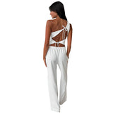 Plataz Women's Solid Color Sleeveless Sleeveless Back Strap Strap Strap Strap Trousers Set DJPT