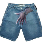 Plataz Hip-Hop Trend Pattern Print Denim Shorts Men's High Street Trendy Couple Casual Five-Point Pants DJPT