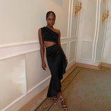 Plataz Autumn 2025 New Long Dress Famous Style Temperament Sexy Slant Shoulder Vest Dress Dress DJPT