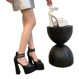 Plataz Catwalk Belt Buckle Thick Heel Sharp Hollow Sandals Ultra-High Heel Waterproof Table Hates The Sky High Walking Heel Shoes Single Shoes High Quality Shoes