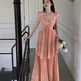 Plataz And Sexy Hanging Neck Sling Dress Summer Temperament High-End Seaside Holiday Dress Waist 100 Folded Skirt