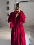 Plataz New Chiffon Ear Splicing Chiffon Temperament Half-High Collar Long Dress