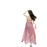 Plataz Lotus Leaf Side Pink Holiday Hanging Back Hanging Neck Sling Dress Female Atmosphere Feel Seaside Take Pictures Long Skirt