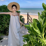 Plataz Holiday Wind Two Sets Of Women's Summer 2024 New Hollow Lavender Sling Dress