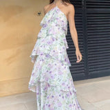 Plataz Beautiful Retro Floral Hanging Neck Sling Dress Summer Design Feel Seaside Vacation Beautiful Temperament Dress Woman HZ0628