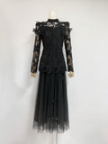 Plataz Court Style Lace Jed Flower Splicing Butterfly Decoration Skinny Coat + Mesh Dress