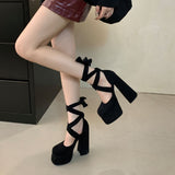 Plataz Table High Heels Elegant LO Shoes Mary Jane Mouth Single Shoes 15 Cm High Heel Square Fashion Shoes High Quality Shoes