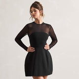 Plataz Women's Autumn Mesh Splicing Dew Skin Elegant Skirt DJPT