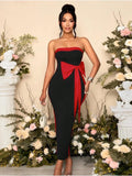 Plataz Bow Bump Color With Chest With Dressing Dinner High-End Feel Beautiful Evening Dress