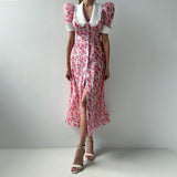 Plataz Women's Summer Printing Dolls To Receive Waist Thin Temperament Bubble Sleeve Dress