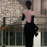 Plataz Big Show Back Black Brooch Knitted Dress High-End Famous Temperament Pure Shoulder Dress Dress