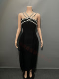 Plataz Hot Temperament Elegant Female Banding Dress Net Yarn Studded Dress High-End Evening Dress
