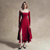 Plataz Elegant Ball Dress 2025 Summer New Square Tie Tie With Long Sleeve Open Swing Dress Woman