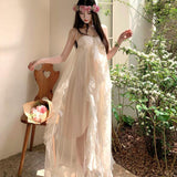 Plataz Niche Sling Dress Woman Seaside Holiday Dress Super Fairy Birthday Dress Engagement Morning Robe Banquet Dress DJPT
