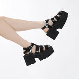 Plataz New Round Head Pine Bottom Strapped Hollow Leisure Thick Summer Thick Heel Soft-Soled Sandals High Quality Shoes