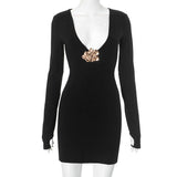 Plataz Women's Ultra-Low Collar Body-Suited And Hip Metal Decorative Sexy Dress DJPT