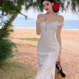Plataz Temperament Long Dress Women's New Summer Waist Thin Design Hollow Sling Dress