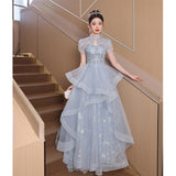 Plataz Evening Dress Dress Light Luxury Small High-End Temperament Blue Birthday Princess Dress Adult Ceremony Host Fluffy Skirt