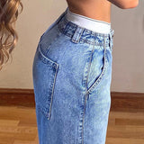 Plataz Explosion Street Jeans High Waist Straight Loose Denim Pants Casual Fake Zipper Pocket Woman DJPT