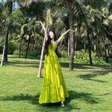 Plataz Travel Hanging Belt Trise Dress Skinny Beach Dress Women's Seaside Holiday To Take Pictures Of Waist Swings Long Dress Summer