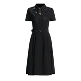 Plataz Temperament Style Dress 2025 Summer New Collar Hollow Crouses To Collect Belt Long Dress Women's Dress