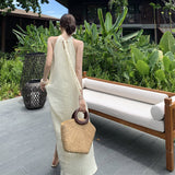 Plataz Side-Scucked Neck Dress Women's New Summer Thai Sanya Seaside Holiday Pink Long Dress