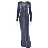 Plataz And Winter Fashion Sexy Deep V Tie Ribbon Dress New Babes Open Fork To Repair Dress HZ0628