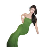 Plataz Body-High-Senior Corsenior Knitted Long Dress Senior Feel Seaside Holiday Dress Woman