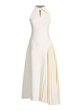 Plataz Feel Dress Woman 2025 New Vietnamese Style Design Feeling Waist Thin Sleeveless Splicing Long Dress