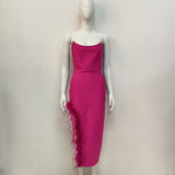 Plataz Open Fork Bra Feather Bandage Repair Body Elastic Party Mid-Long Dress Dress Dress