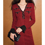 Plataz 2024 Autumn And Winter Small Fragrant Wind Hit The Fish Tail Waist Dress Temperament High-End V-Neck Long Dress