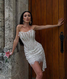 Plataz Desire To Rub Delicate Lace Fish Bone Gird Waist Tight Dress Sexy High-End White Dress Birthday Party Dress