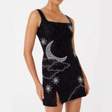 Plataz Women's New Slingless U-Necked Hot Diamond Shiny Miniskirt HZ0628